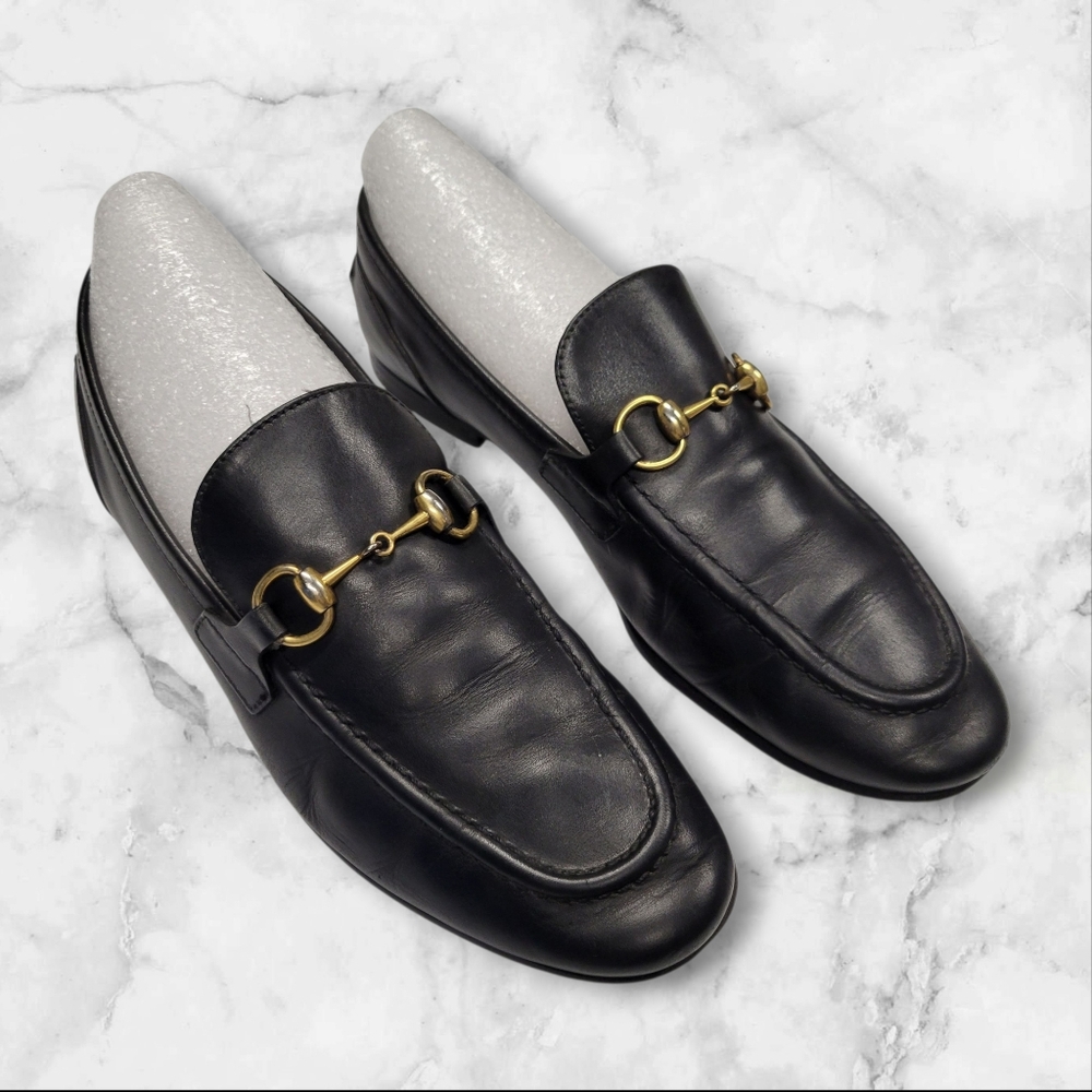 Gucci Jordaan Horsebit Leather Loafers Black Gold